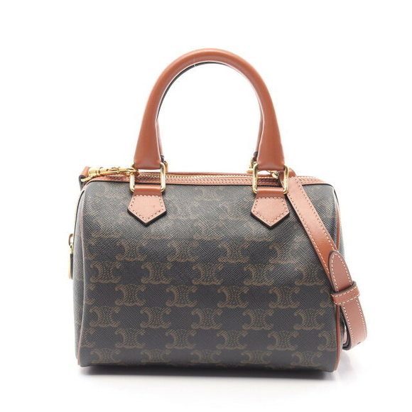 Celine Boston Cuir Triomphe Handbag Leather Black Brown - Picture 1 of 7